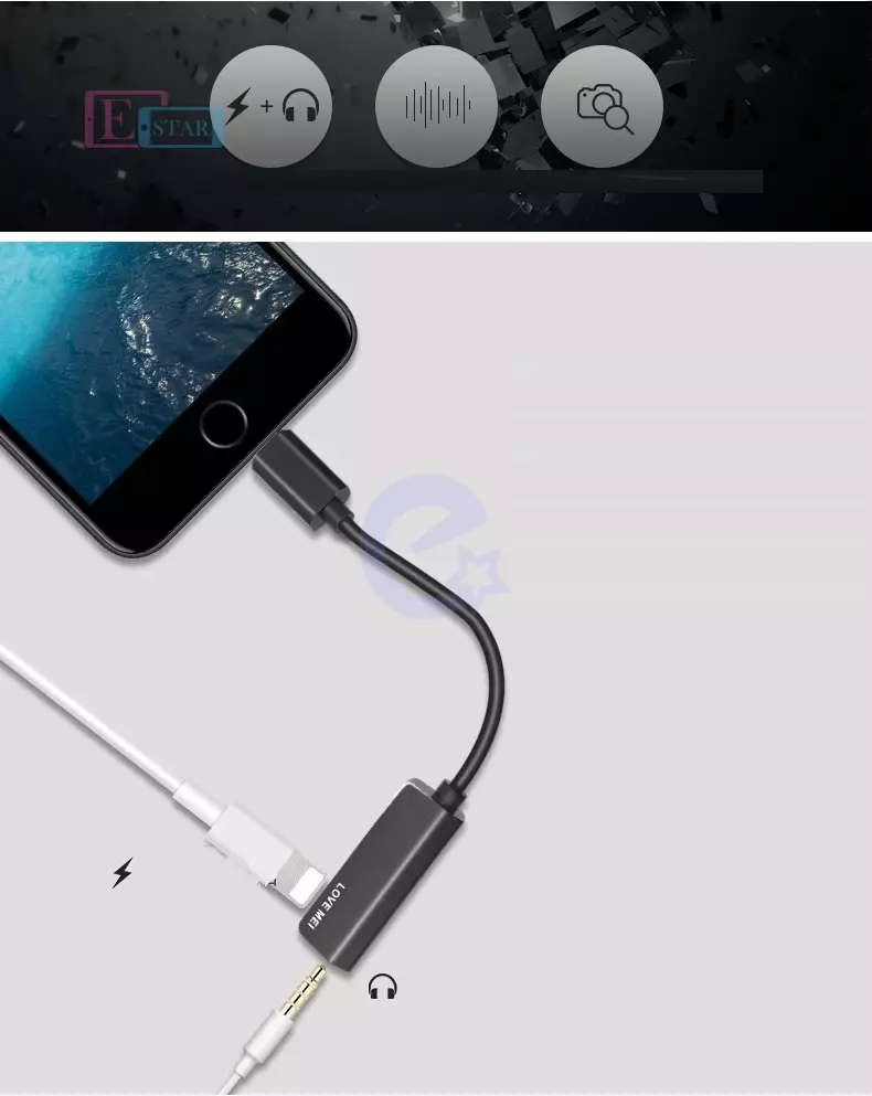 Кабель переходник Lovemei iPhone Audio Adapter Jack 3.5mm / Lightining Adapter Cable Black (Черный)