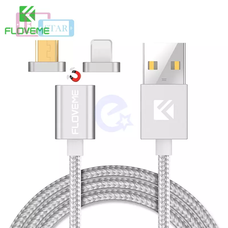Магнитный кабель для зарядки смартфона Floveme Magnetic Cable Micro USB+Lightning to USB Aurora Silver (Серебристый)