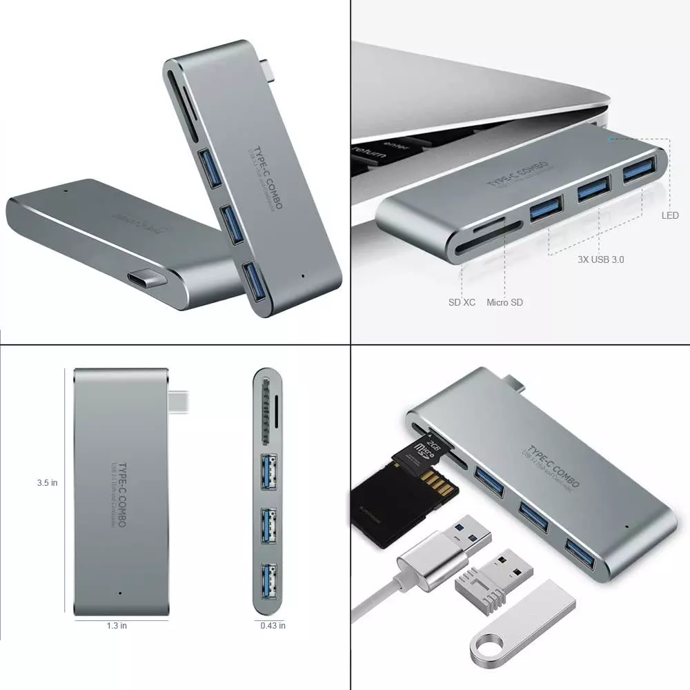 Мультіадаптер Anomaly Combo USB хаб та кард-рідер 5 в 1 Type-С Gray (Сірий) Мультіадаптер Anomaly Combo USB хаб та кард-рідер 5 в 1 Type-С Gray (Сірий)