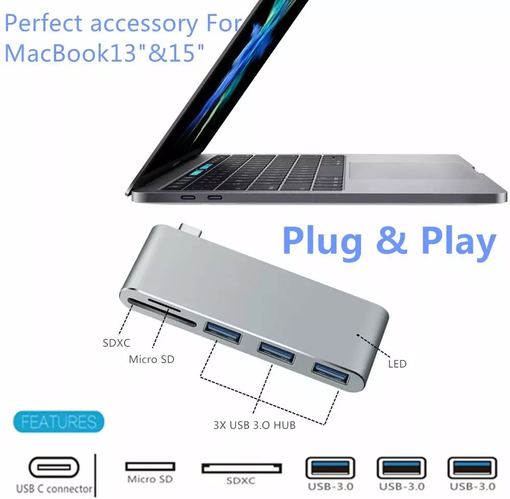 Мультіадаптер Anomaly Combo USB хаб та кард-рідер 5 в 1 Type-С Gray (Сірий) Мультіадаптер Anomaly Combo USB хаб та кард-рідер 5 в 1 Type-С Gray (Сірий)
