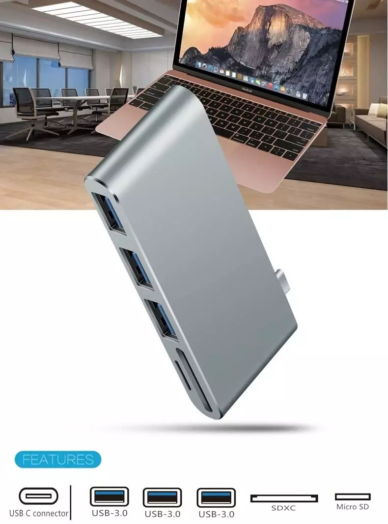 Мультіадаптер Anomaly Combo USB хаб та кард-рідер 5 в 1 Type-С Gray (Сірий) Мультіадаптер Anomaly Combo USB хаб та кард-рідер 5 в 1 Type-С Gray (Сірий)