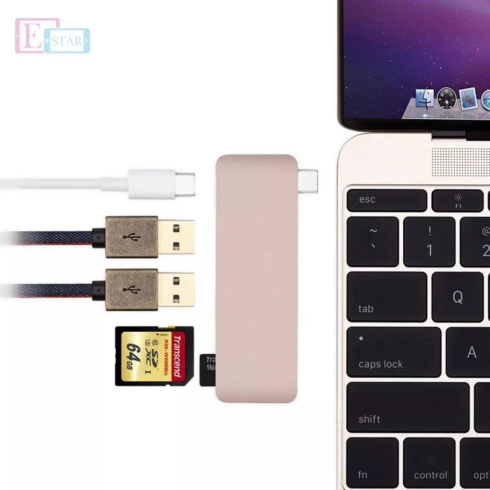 Мультіадаптер Anomaly USB хаб та кард-рідер 5 в 1 Type-C Gold (Золотий)