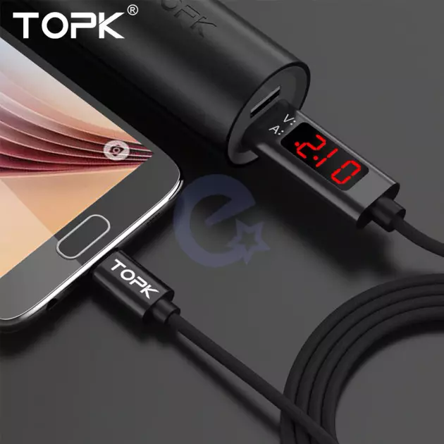 Оригинальный кабель для зарядки и передачи данных Topk Display USB 1m 2.4A Type-C Black (Черный) TK27U-VER2