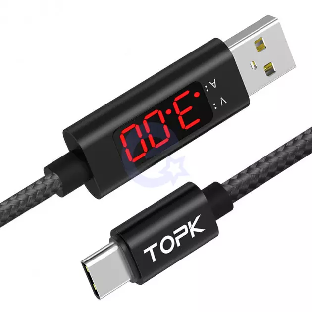 Оригинальный кабель для зарядки и передачи данных Topk Display USB 1m 2.4A Type-C Black (Черный) TK27U-VER2