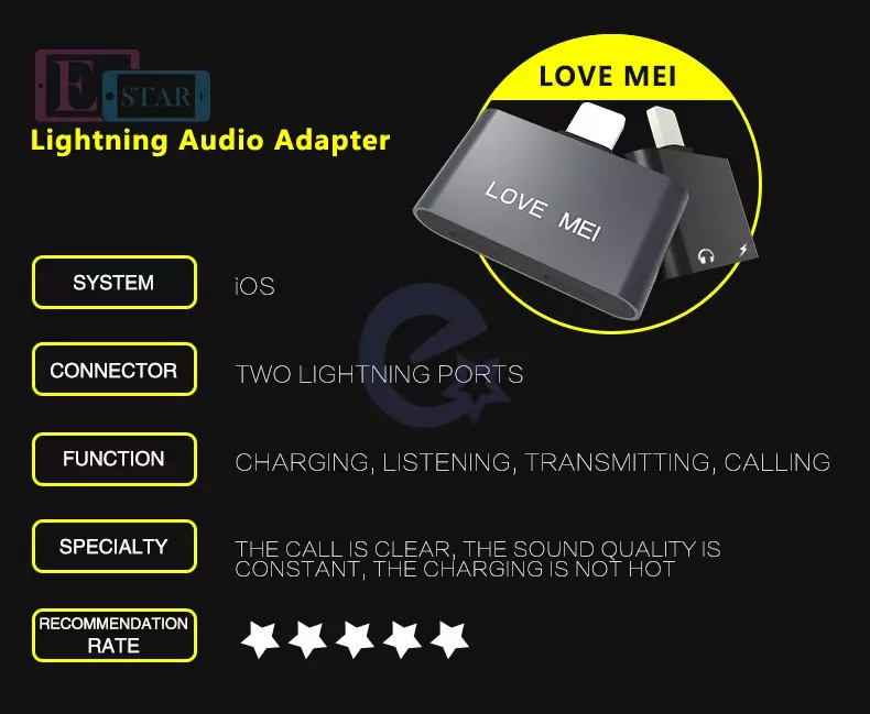 Переходник Love Mei Lightning Audio Adapter для Apple iPhone 7/7Plus/8/8 Plus/X Space Gray (Серый)