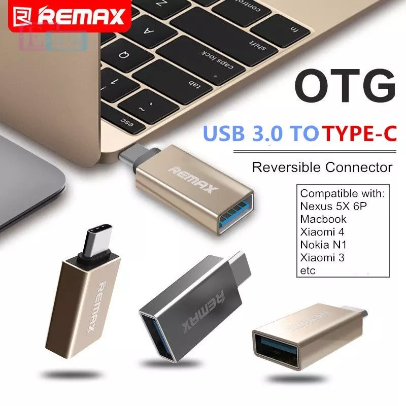 Перехідник Remax Type C OTG Adapter для планшетів та смартфонів Gold (Золотий) RA-OTG1