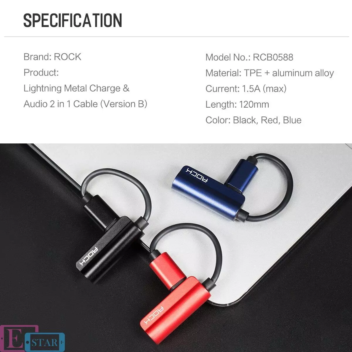 Адаптер Rock Lightning Metal Charge&amp;Audio 2 in 1 version B Red (Червоний) RCB0588