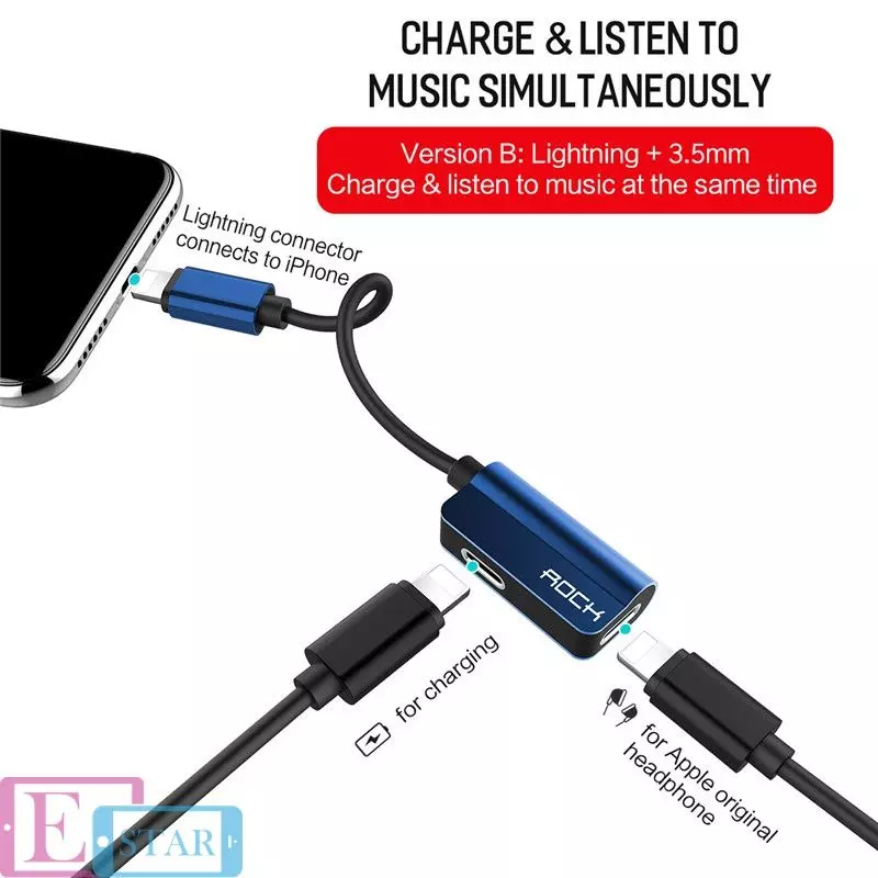 Адаптер Rock Lightning Metal Charge&amp;Audio 2 in 1 version B Red (Червоний) RCB0588