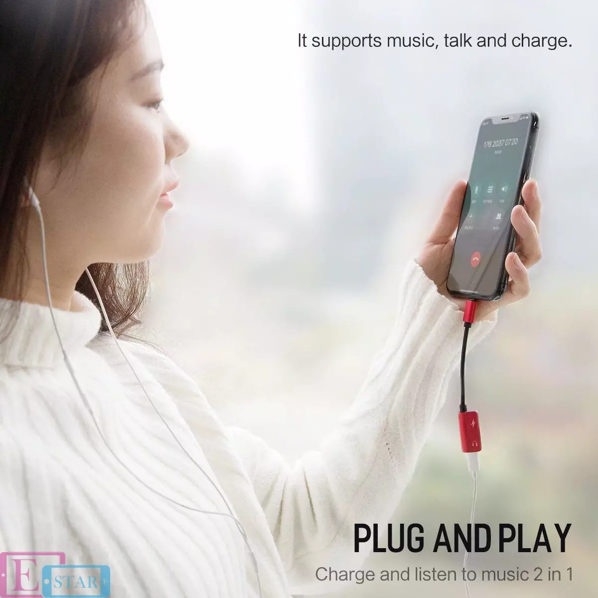 Адаптер Rock Lightning Metal Charge&amp;Audio 2 in 1 version B Red (Червоний) RCB0588