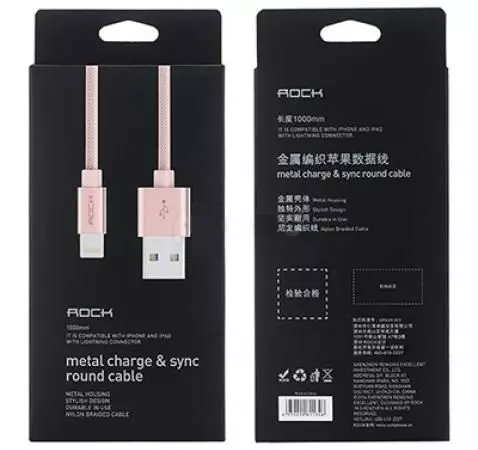 Кабель для зарядки и передачи данных Rock Metal Charge & Sync Round Cable 100cm Lightning Rose Gold (Розовое Золото) RCB0432 Кабель для зарядки и передачи данных Rock Metal Charge & Sync Round Cable 100cm Lightning Rose Gold (Розовое Золото) RCB0432