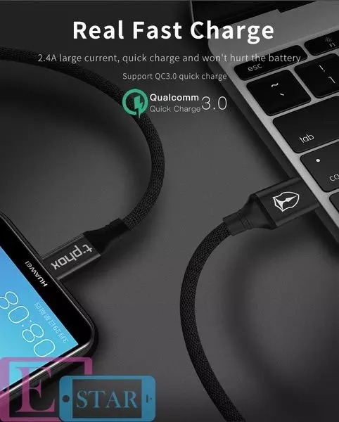 Кабель T-PHOX Speed ​​T-C810 Type-C - 1.2m Black (Чорний) T-C810 Black