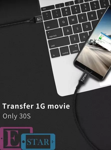 Кабель T-PHOX Speed ​​T-C810 Type-C - 1.2m Black (Чорний) T-C810 Black