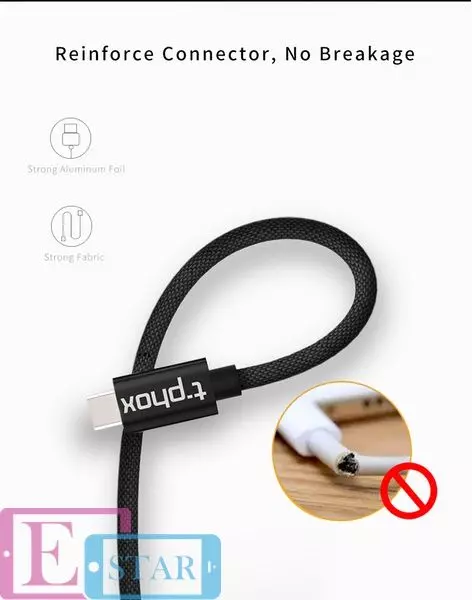 Кабель T-PHOX Speed ​​T-CC811 Type-C to Type-C 2.0 - 1m Black (Чорний) T-CC811 Black