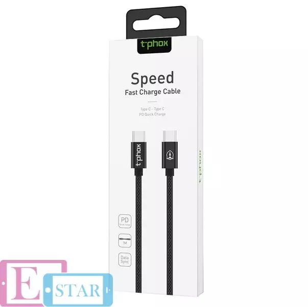 Кабель T-PHOX Speed ​​T-CC811 Type-C to Type-C 2.0 - 1m Black (Чорний) T-CC811 Black