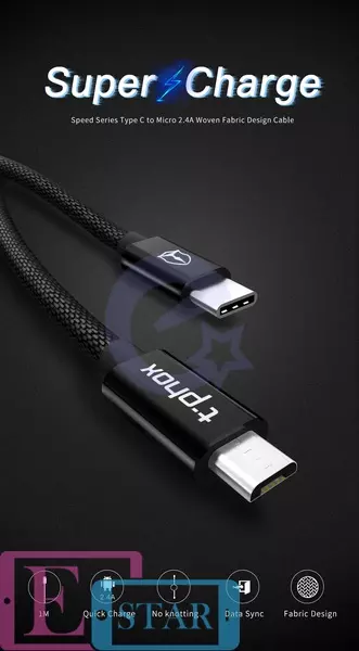 Кабель T-PHOX Speed T-MC811 Type-C to Micro USB - 1m Black (Черный) T-MC811 Black