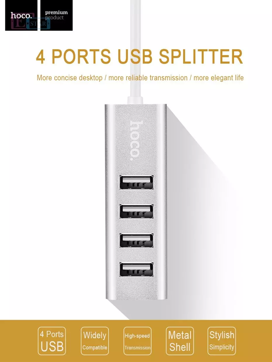 USB хаб Hoco 4 USB HB1 Line Machine Silver (Сріблястий) USB хаб Hoco 4 USB HB1 Line Machine Silver (Сріблястий)