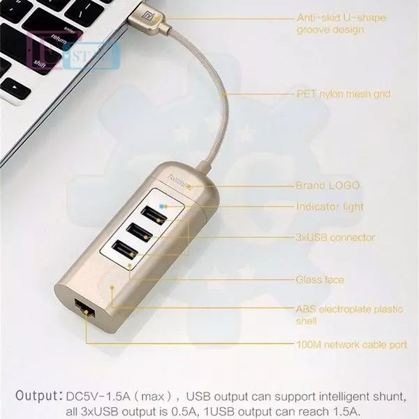USB хаб Remax RU-U4 Cati Type-C 2.0 3USB With Gigabit Ethrenet Port Gold (Золотой) USB хаб Remax RU-U4 Cati Type-C 2.0 3USB With Gigabit Ethrenet Port Gold (Золотой)