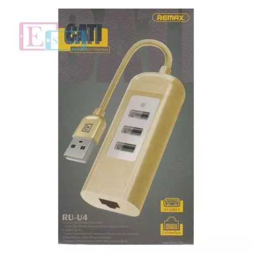 USB хаб Remax RU-U4 Cati Type-C 2.0 3USB With Gigabit Ethrenet Port Gold (Золотой) USB хаб Remax RU-U4 Cati Type-C 2.0 3USB With Gigabit Ethrenet Port Gold (Золотой)