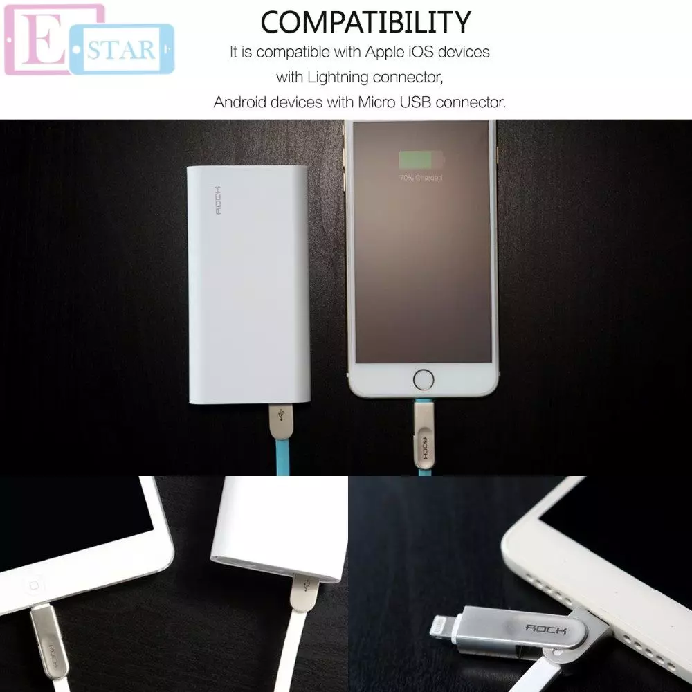 Высокоскоростной кабель для зарядки Rock Cobblestone 2 in 1 Lightning + Micro USB Charge&Sync для смартфонов 1 м Black (Черный) Высокоскоростной кабель для зарядки Rock Cobblestone 2 in 1 Lightning + Micro USB Charge&Sync для смартфонов 1 м Black (Черный)