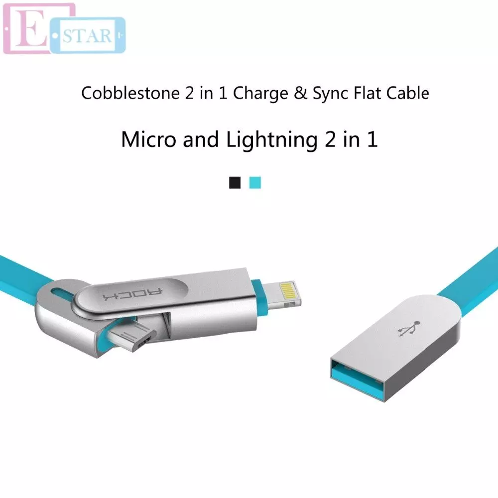 Высокоскоростной кабель для зарядки Rock Cobblestone 2 in 1 Lightning + Micro USB Charge&Sync для смартфонов 1 м Black (Черный) Высокоскоростной кабель для зарядки Rock Cobblestone 2 in 1 Lightning + Micro USB Charge&Sync для смартфонов 1 м Black (Черный)