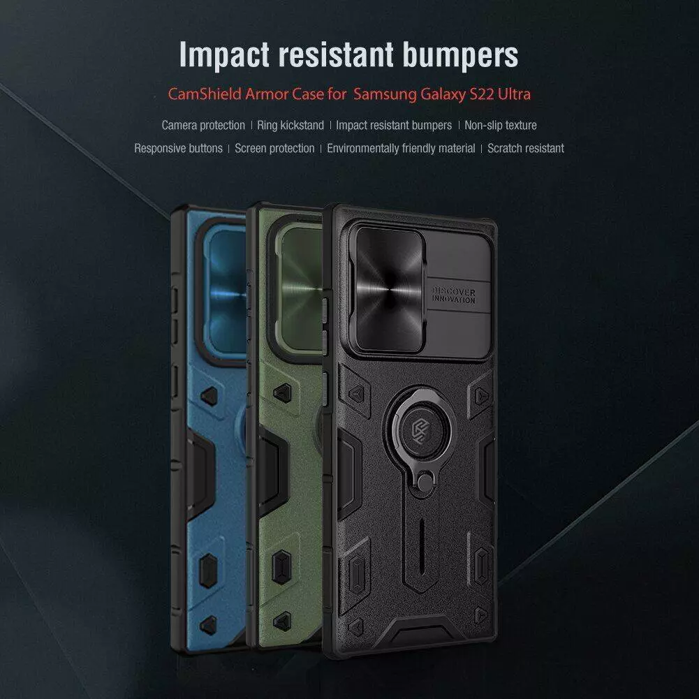 Чехол бампер для iPhone 14 Pro Max Nillkin CamShield Armor (шторка на камеру) Blue (Синий)