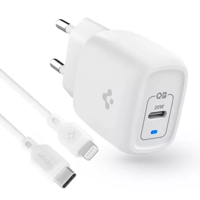 Мережевий зарядний пристрій Spigen USB-C PD 20W with USB-C to Lightning Cable White (Білий) ASE05999