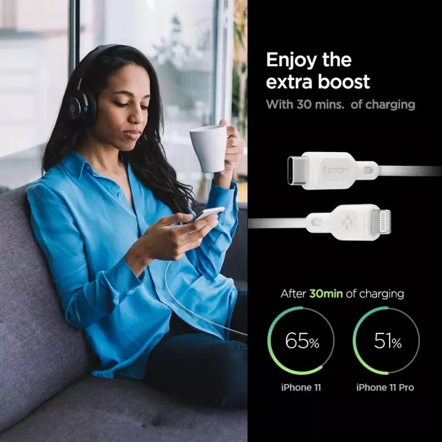 Мережевий зарядний пристрій Spigen USB-C PD 20W with USB-C to Lightning Cable White (Білий) ASE05999