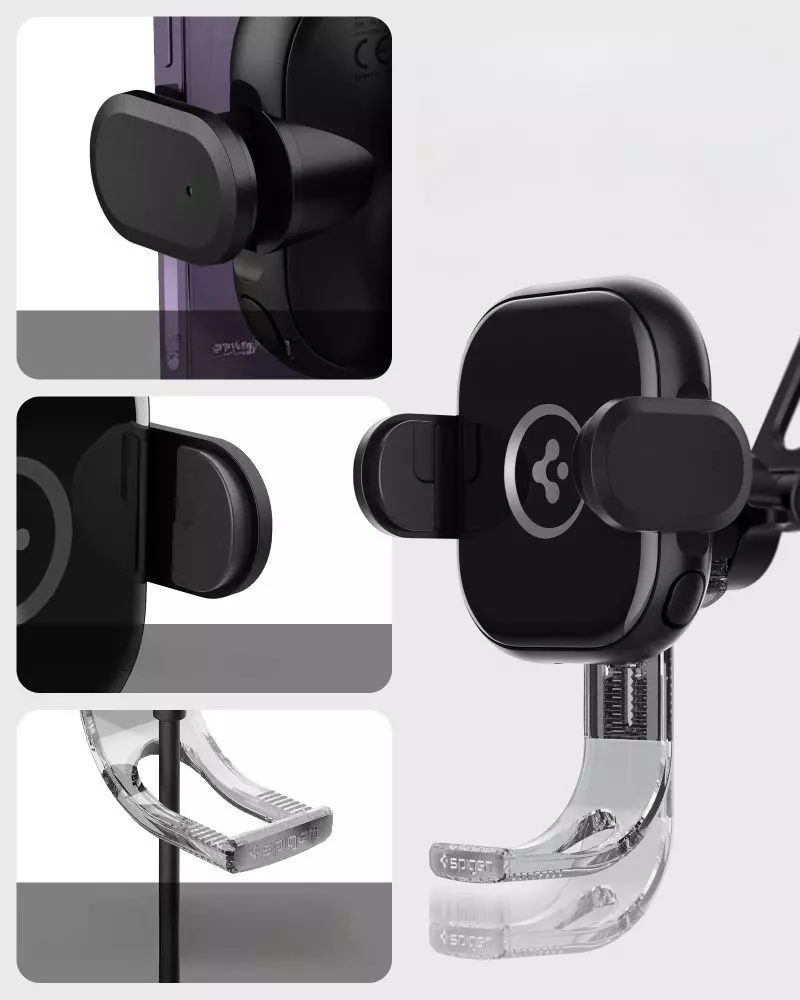 Автомобильный держатель для смартфона Spigen UTS35W Onetap Universal Windshield &amp; Dashboard Car Mount Wireless Charger Black (Черный) ACP01280