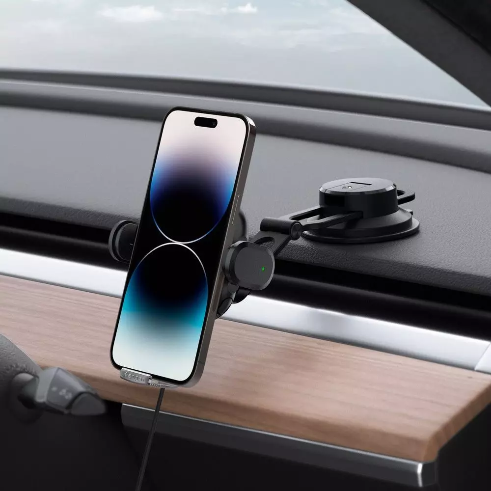 Автомобильный держатель для смартфона Spigen UTS35W Onetap Universal Windshield &amp; Dashboard Car Mount Wireless Charger Black (Черный) ACP01280