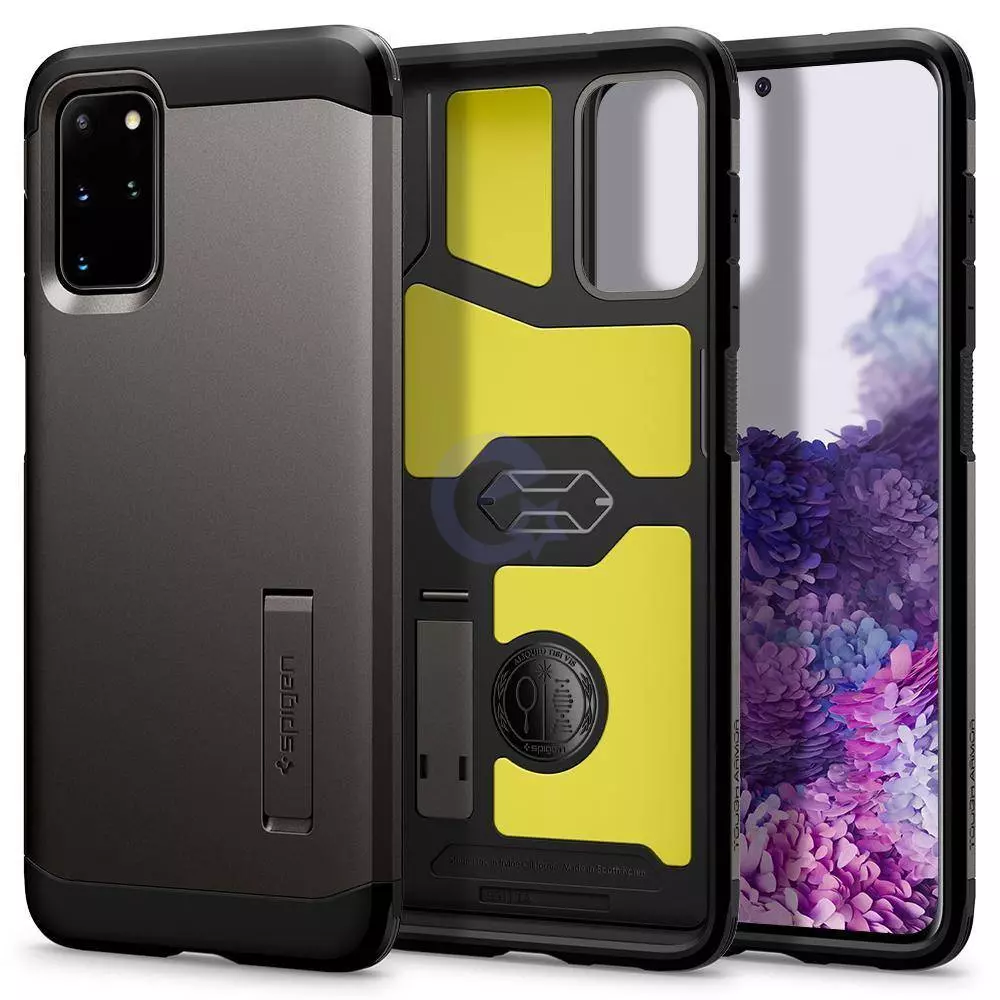 Протиударний чохол бампер Spigen Tough Armor (вбудована підставка) для Samsung Galaxy S20 Plus Gunmetal (Збройовий метал)