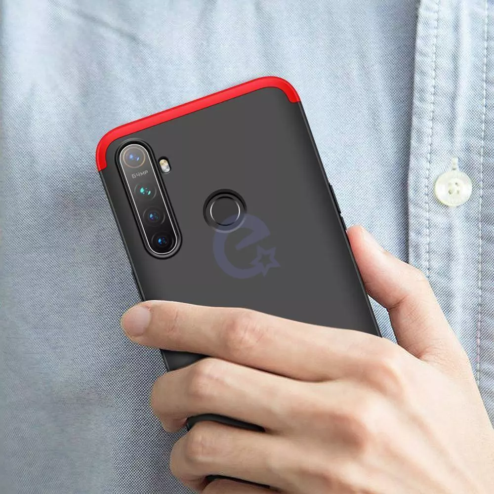 Ультратонкий чехол бампер для Realme C3 GKK Dual Armor Black / Silver (Черный / Серебристый)