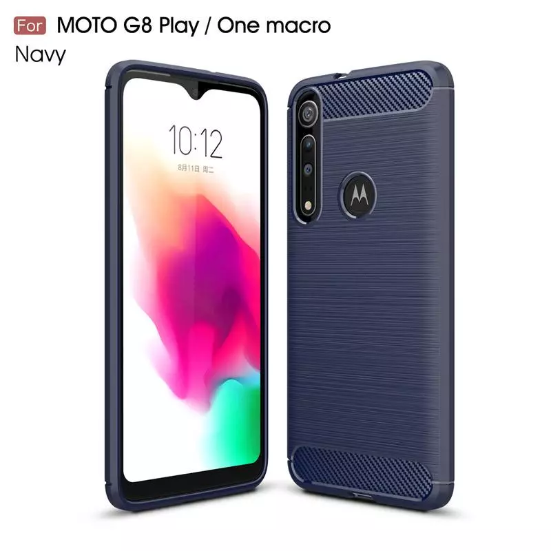 Протиударний чохол бампер для Motorola One Macro / Moto G8 Play iPaky Carbon Fiber Blue (Синій)