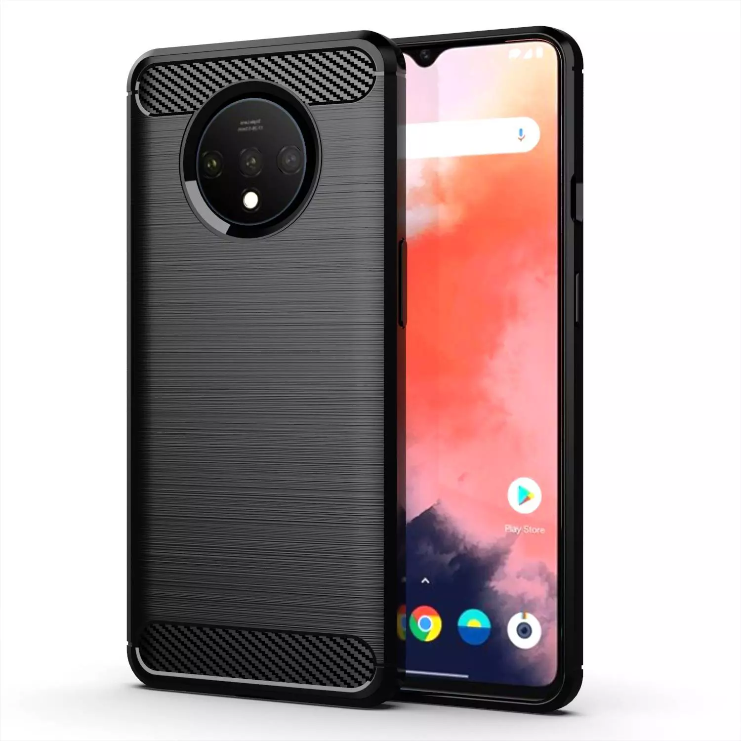 Противоударный чехол бампер для OnePlus 7T iPaky Carbon Fiber Black (Черный)