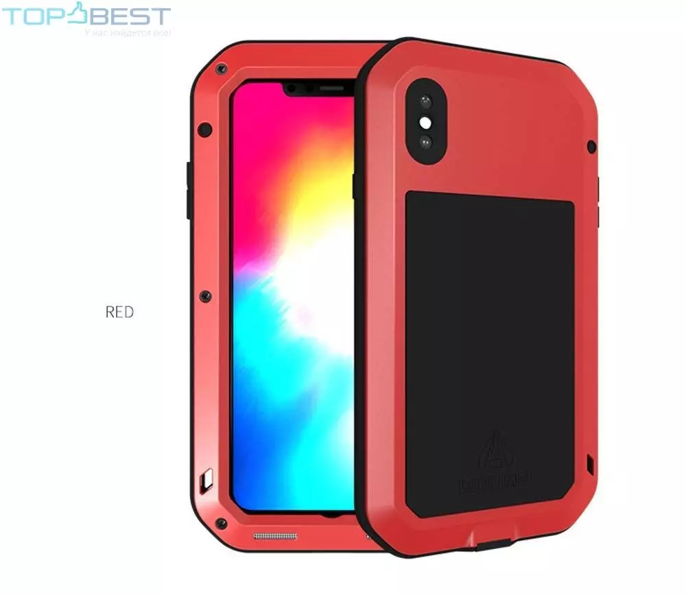 Протиударний чохол бампер Love Mei PowerFull (Зі склом) для iPhone Xs Max Red (Червоний)