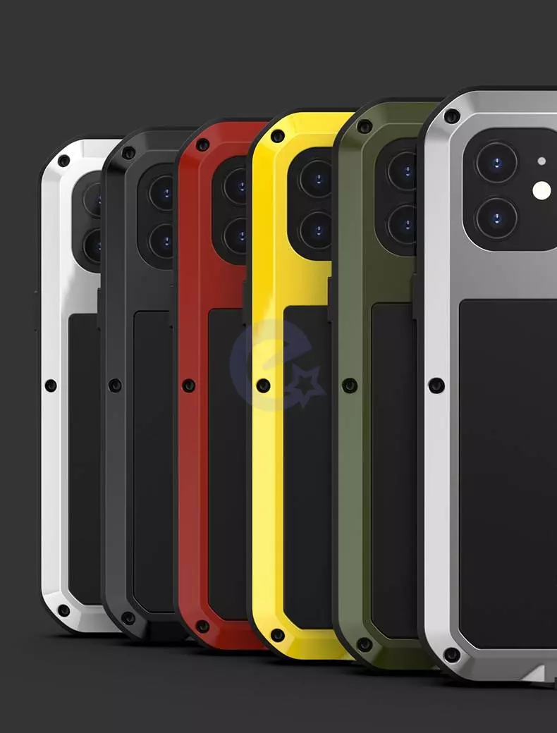 Противоударный чехол бампер Love Mei PowerFull (Со стеклом) для iPhone 12 Black (Черный)