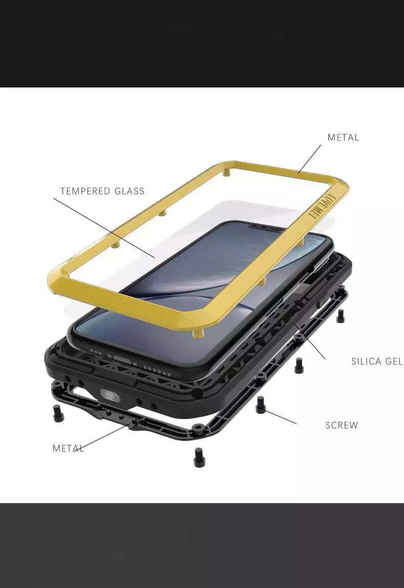Противоударный чехол бампер Love Mei PowerFull (Со стеклом) для iPhone 11 Pro Yellow (Желтый)