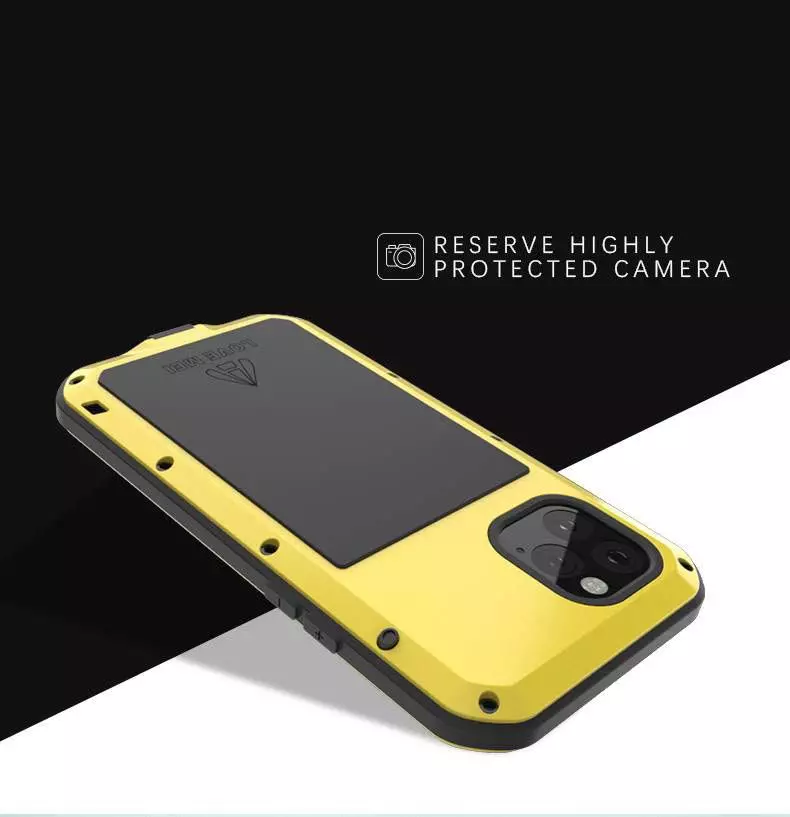 Противоударный чехол бампер Love Mei PowerFull (Со стеклом) для iPhone 11 Pro Yellow (Желтый)