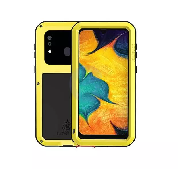 Противоударный чехол бампер Love Mei PowerFull (Со стеклом) для Samsung Galaxy A20 / Galaxy A30 Yellow (Желтый)