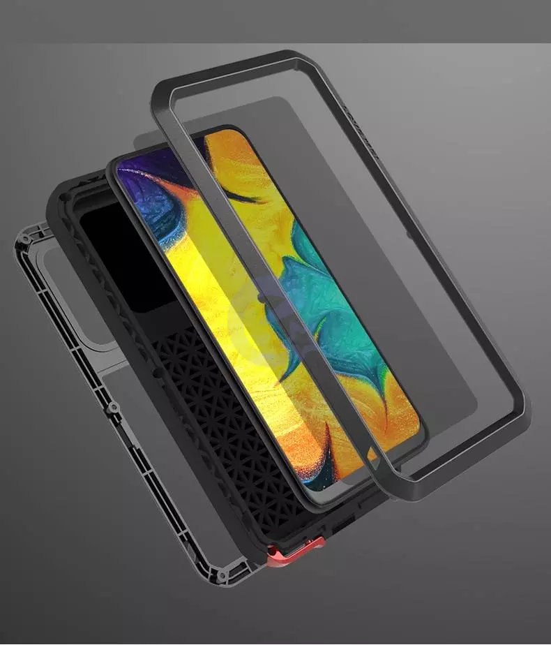 Противоударный чехол бампер Love Mei PowerFull (Со стеклом) для Samsung Galaxy A20 / Galaxy A30 Yellow (Желтый)
