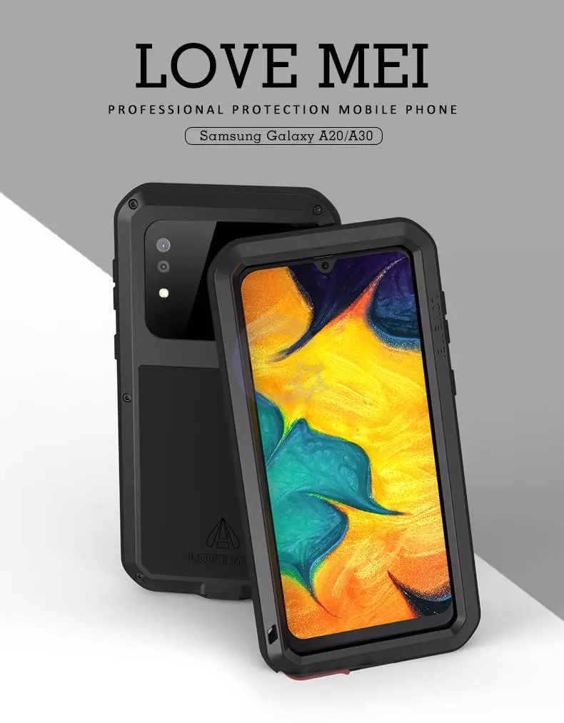 Противоударный чехол бампер Love Mei PowerFull (Со стеклом) для Samsung Galaxy A20 / Galaxy A30 Yellow (Желтый)