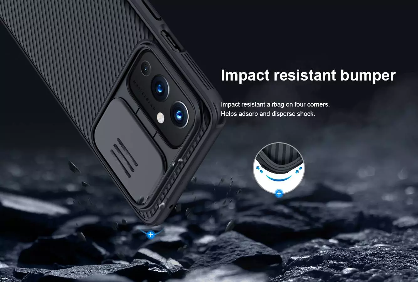 Противоударный чехол бампер Nillkin CamShield Pro (шторка на камеру) для OnePlus 9 (EU/NA) Blue (Синий)