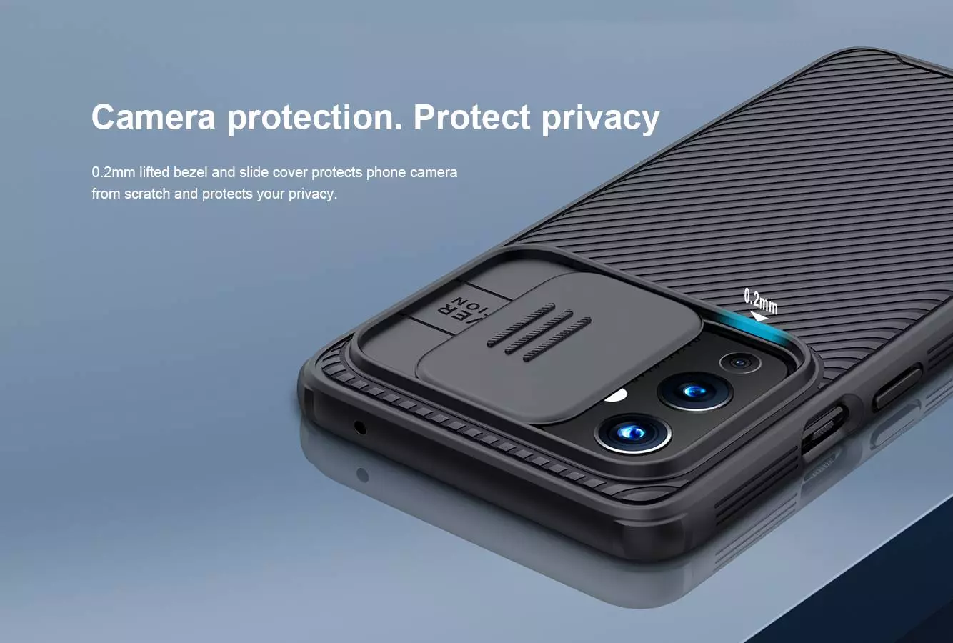 Противоударный чехол бампер Nillkin CamShield Pro (шторка на камеру) для OnePlus 9 (EU/NA) Blue (Синий)