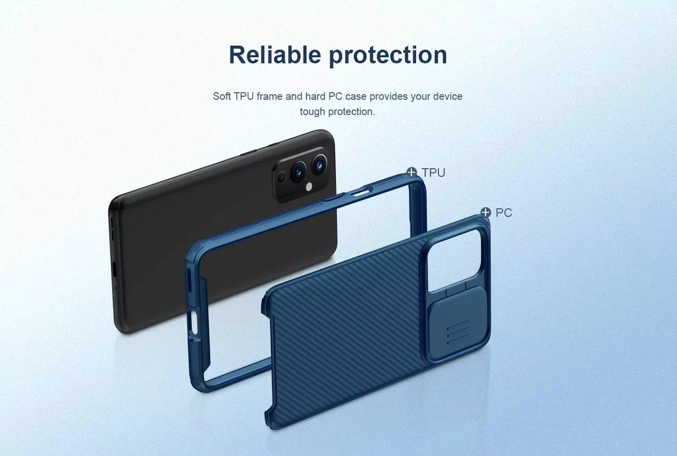 Противоударный чехол бампер Nillkin CamShield Pro (шторка на камеру) для OnePlus 9 (EU/NA) Blue (Синий)