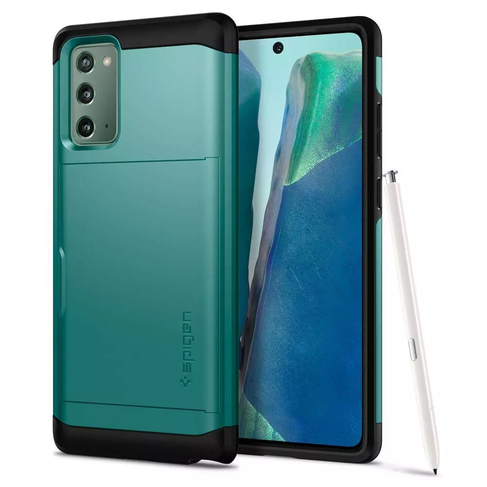 Противоударный чехол бампер Spigen Slim Armor CS (с отделом для карт) для Samsung Galaxy Note 20 Green (Зеленый)