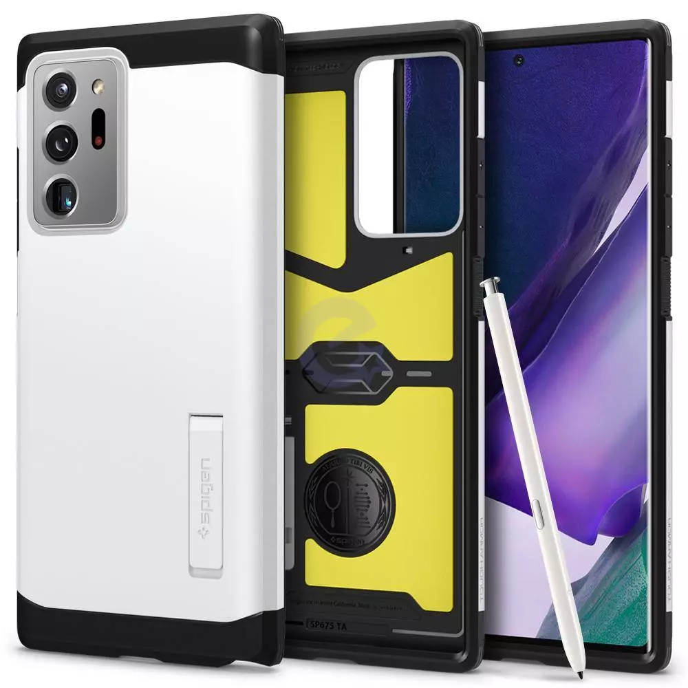 Противоударный чехол бампер Spigen Tough Armor (встроенная подставка) для Samsung Galaxy Note 20 Ultra White (Белый)