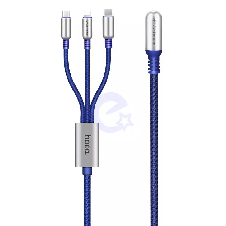 Кабель для зарядки и передачи данных Hoco U17 Capsule 3-in-1 Lightning Micro-USB Type-C Blue (Синий)
