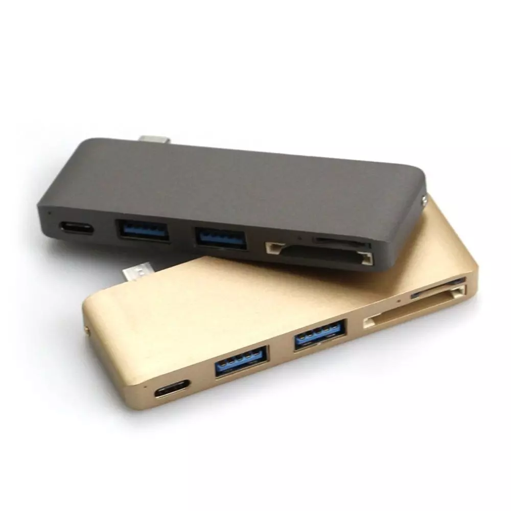 Мультіадаптер Anomaly USB хаб та кард-рідер 5 в 1 Type-C Gold (Золотий)