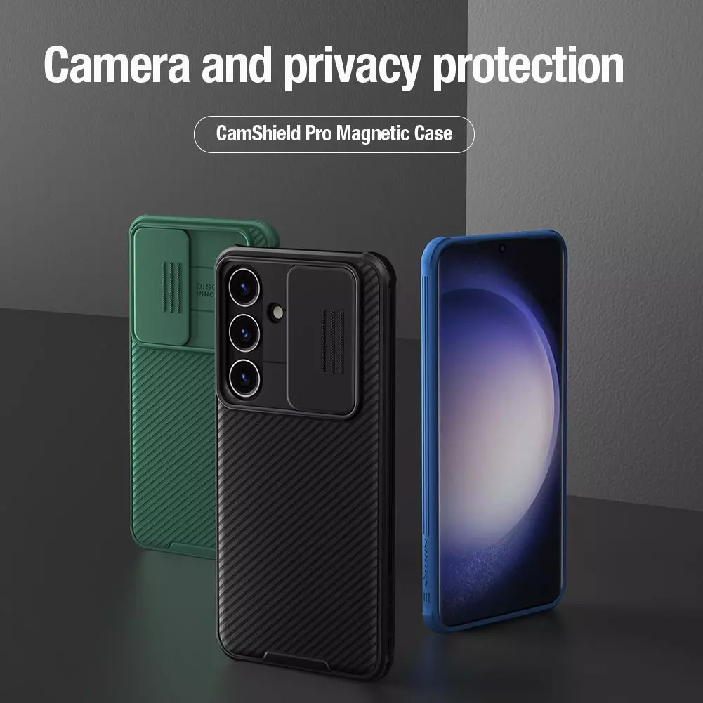 Противоударный чехол бампер Nillkin CamShield Pro (шторка на камеру) для Samsung Galaxy S24 Blue (Синий) 