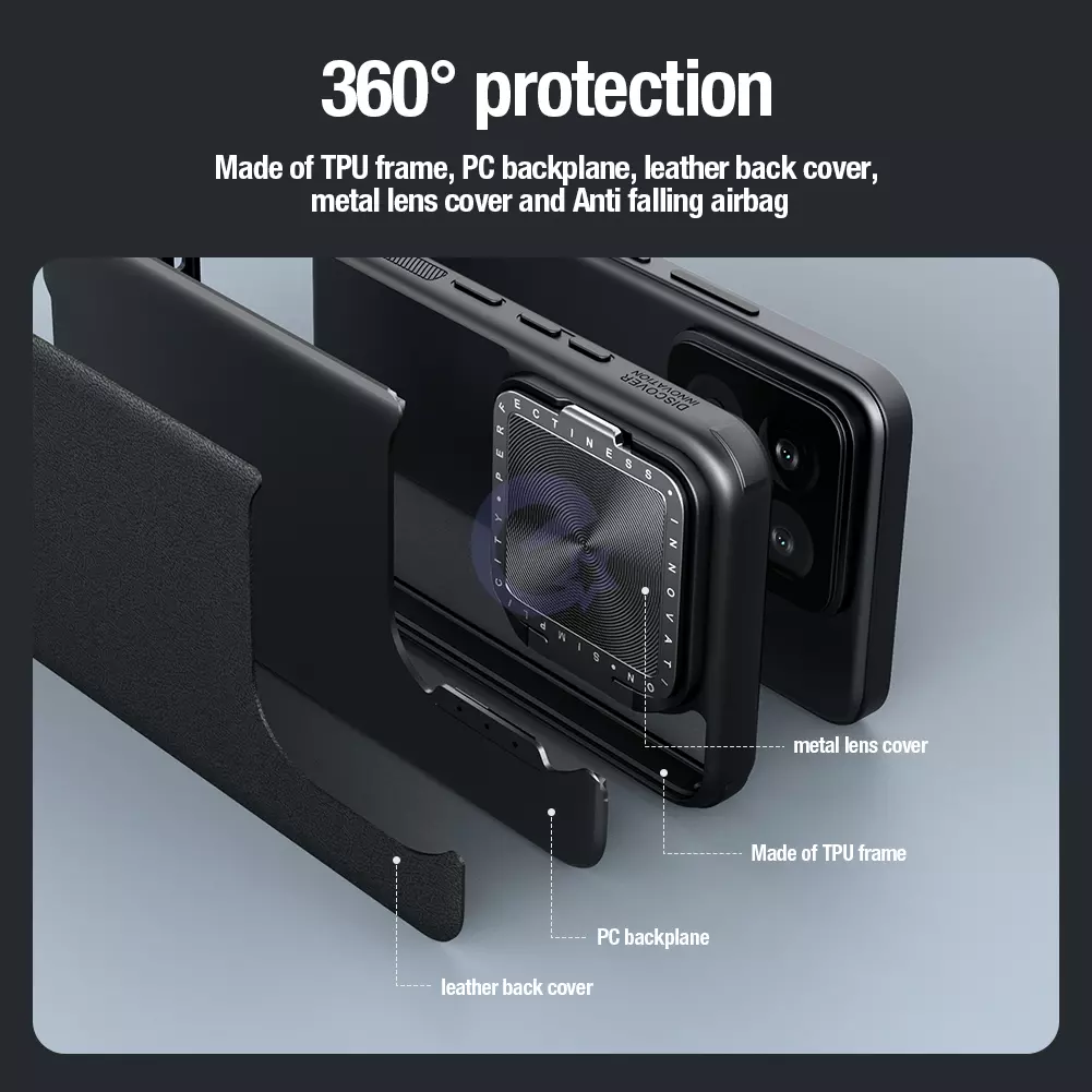 Чохол бампер Nillkin CamShield Prop Leather (шторка на камеру) для Xiaomi 14 Pro Black (Чорний) 