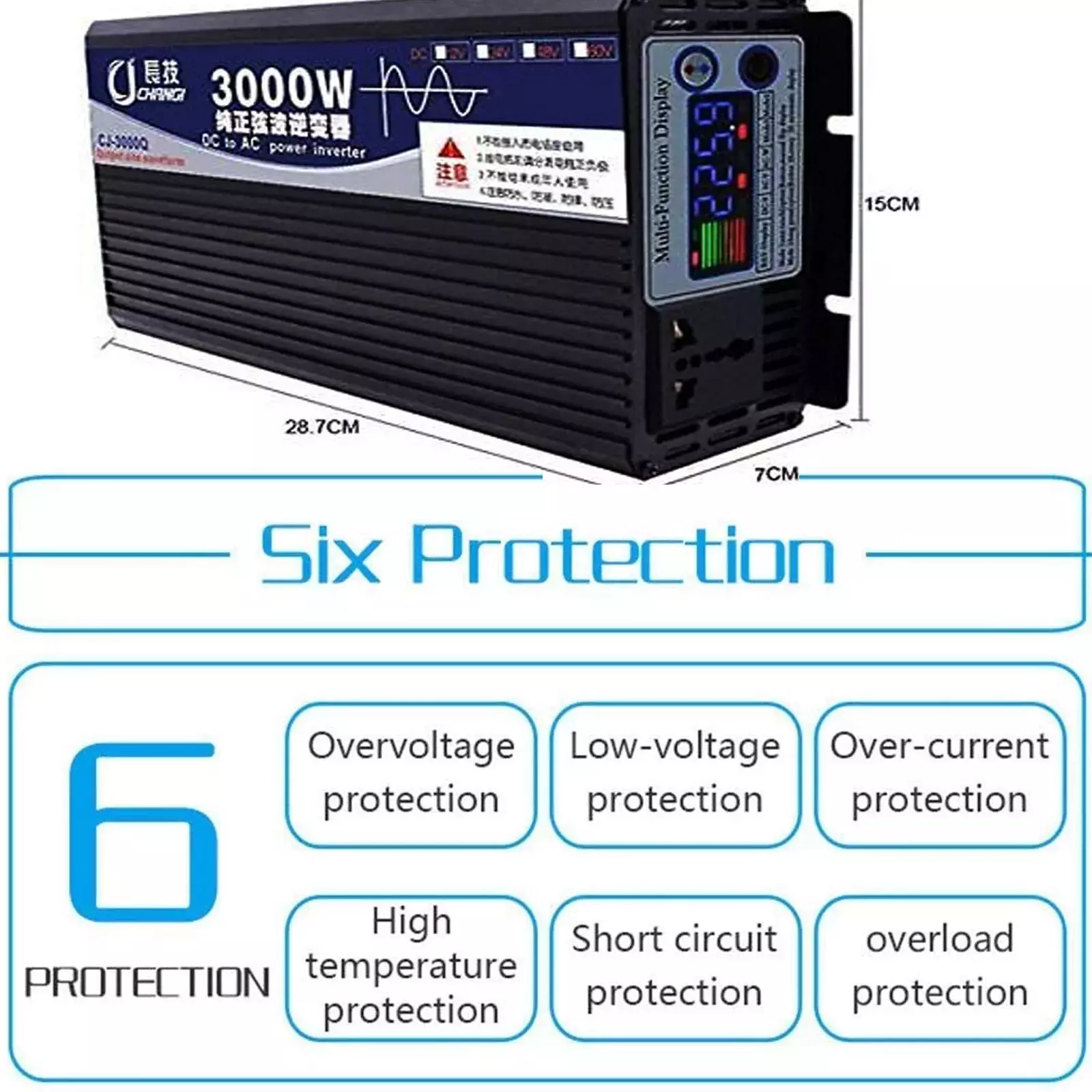 Автомобильный инвертор преобразователь напряжения CJ CHANGI CJ-3000Q Color Screen Multi Display 3000W 12V-220V Black (Черный) Автомобильный инвертор преобразователь напряжения CJ CHANGI CJ-3000Q Color Screen Multi Display 3000W 12V-220V Black (Черный)